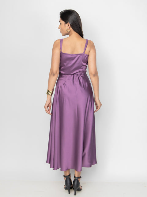 PLUM SATIN ASYMMETRIC MIDI SKIRT