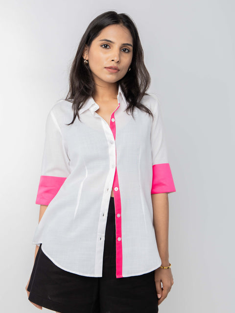 WHITE PINK COTTON SHIRT