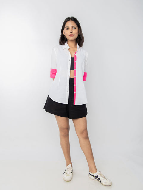 WHITE PINK COTTON SHIRT