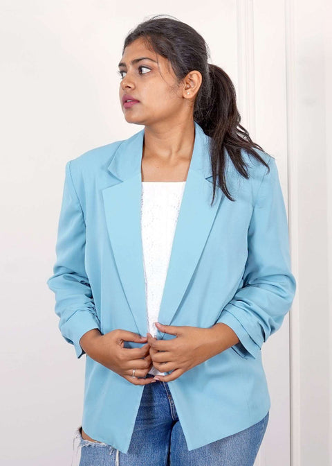 Powder Blue ruched sleeves Jacket