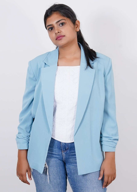 Powder Blue ruched sleeves Jacket