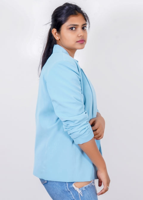 Powder Blue Ruched Sleeve Jacket