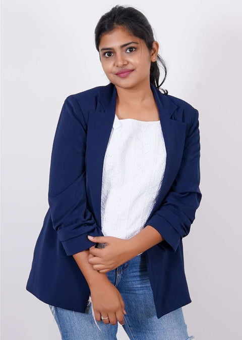 Navy Blue ruched sleeves Jacket